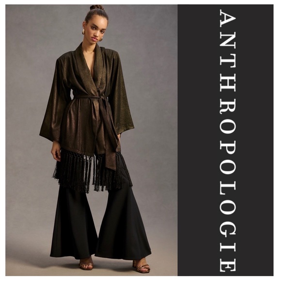 Anthropologie Jackets & Blazers - Anthropologie Metallic Fringe Kimono Duster Jacket